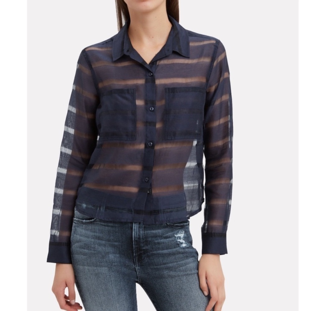 Rails Cameron Sheer Panel Cropped Button Front Blouse- Navy